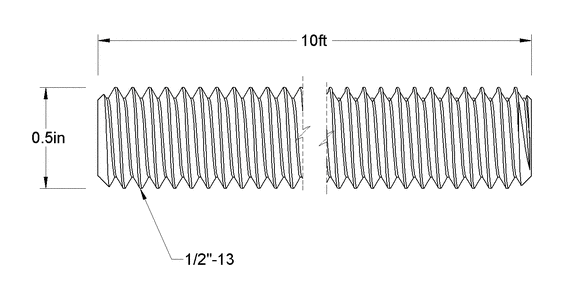 THREADED ROD 1/2''-13 X 120'' ZINC GRADE A307