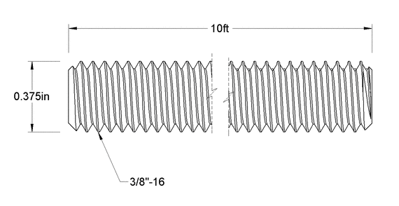 THREADED ROD 3/8''-16 X 120'' ZINC GRADE A307