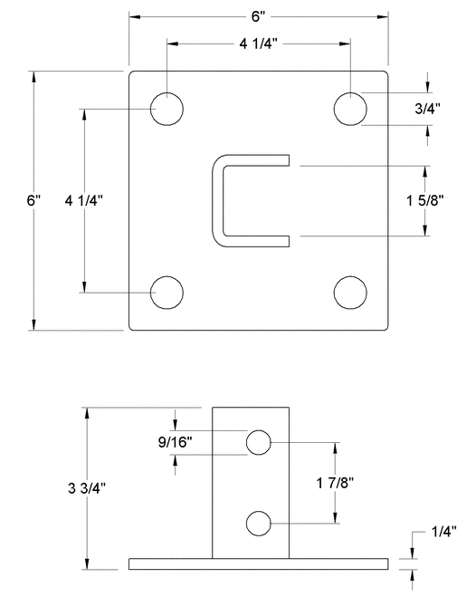 POST BASE 90 DEGREE SQUARE ORIENTATION 6'' X 3-3/4'' X 6''