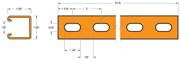 STRUT CHANNEL 1-5/8'' X 10' X 12G SLOTTED G90