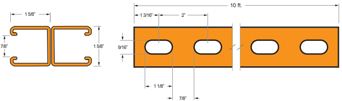 STRUT CHANNEL 1-5/8'' BACK-TO-BACK X 10' X 12G SLOTTED G90