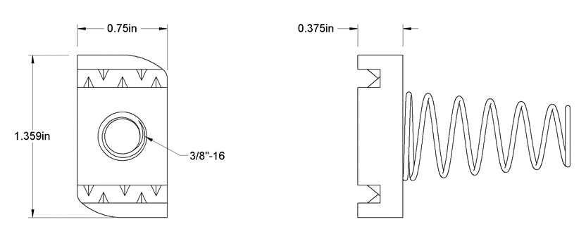 3/8''-16 CHANNEL NUT W/STANDARD SPRING