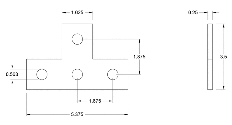 4 HOLES FLAT TEE SHAPE FITTING 5-3/8'' X 3-1/2''