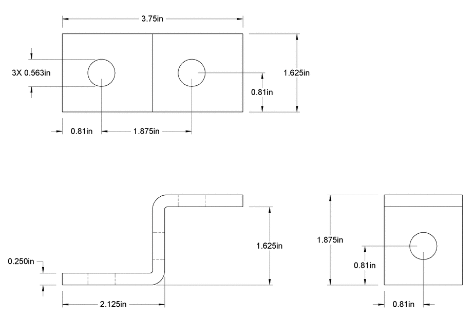 3 HOLES Z SHAPE 1-5/8" X 1-7/8" X 3-3/4''