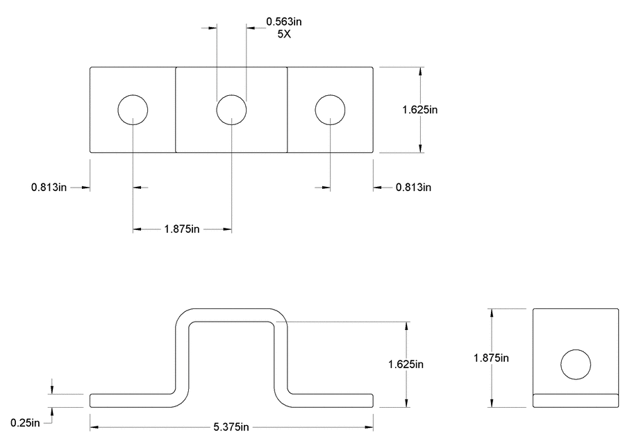 5 HOLES U SHAPE FITTING 5-3/8'' X 1-7/8'' X 1-5/8''