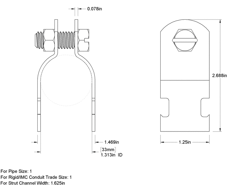 1'' RIDGID PIPE CLAMP 1-1/4'' W X 2-11/16'' H X 1-1/2'' L