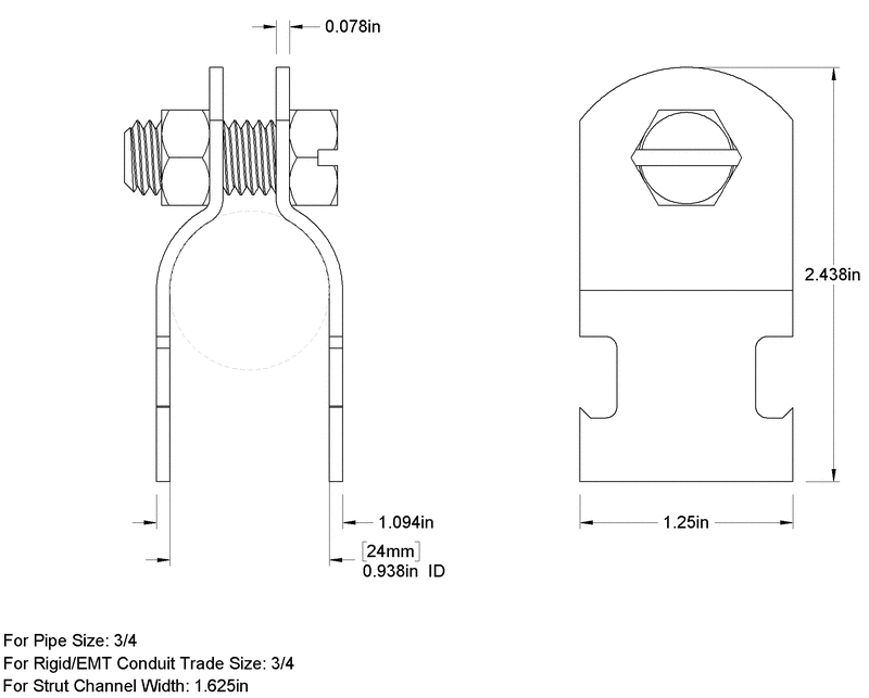 3/4'' RIDGID PIPE CLAMP 1-1/4'' W X 2-7/16'' H X 1-1/16'' L