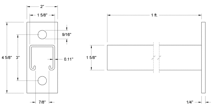 2 HOLES BRACKET 12'' X 2'' X 4-5/8'' X 12-1/4''