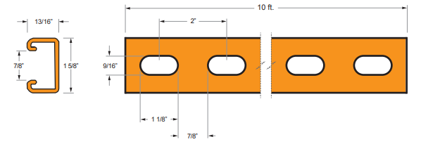 STRUT CHANNEL 13/16'' X 10' X 14G SLOTTED G90